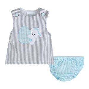Lil Cactus Baby Girl Gray Striped Easter Bunny & Egg Top & Bloomer Set NEW